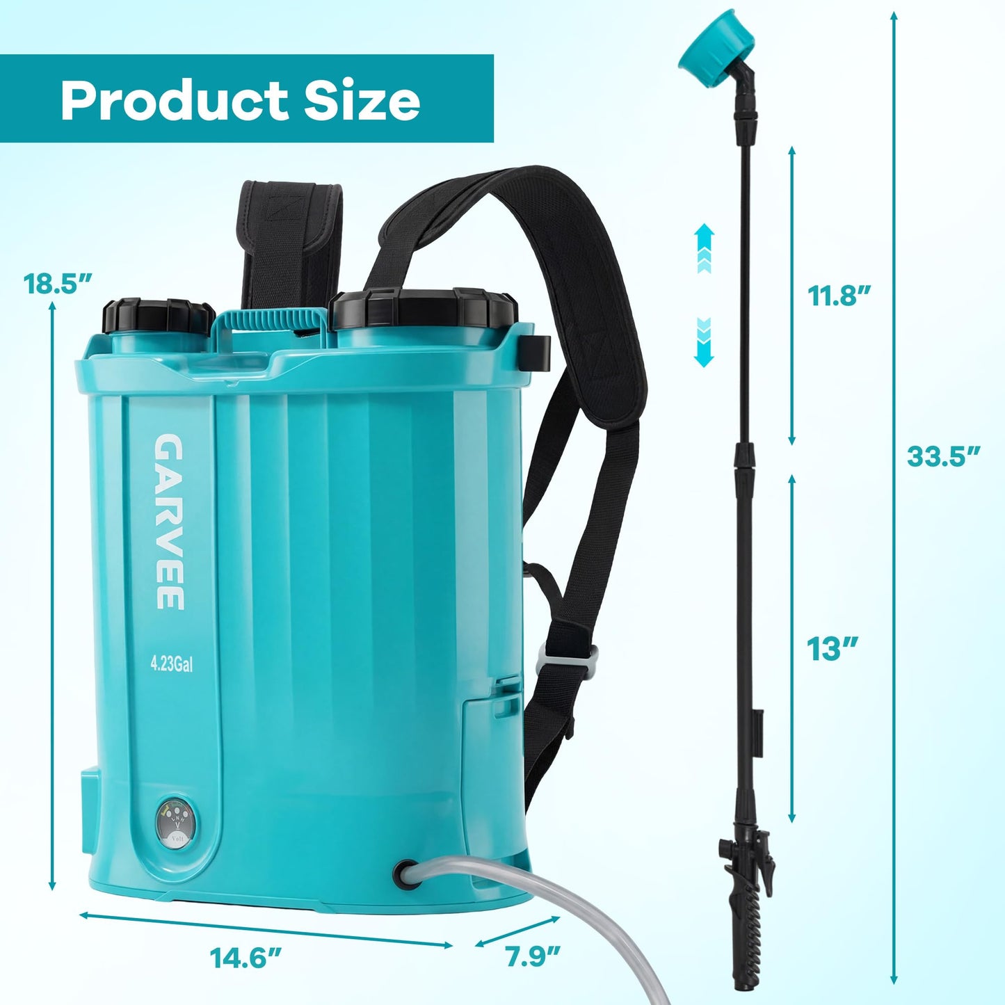 4.23 Gallon Battery Powered Backpack Sprayer, 0-65 PSI Adjustable Pressure, Electric Sprayer with 5 Nozzles and 1 Wands, 18V 2Ah Battery, Wide Mouth Lid for Weeding, Spraying