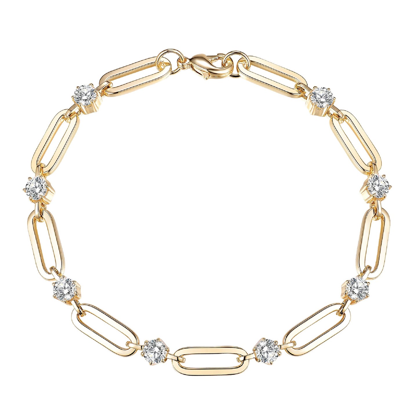 shinelab Paperclip Bracelet for Women Couple Bracelets with CZ Chain Strand Jewelry for Men_8.2inches