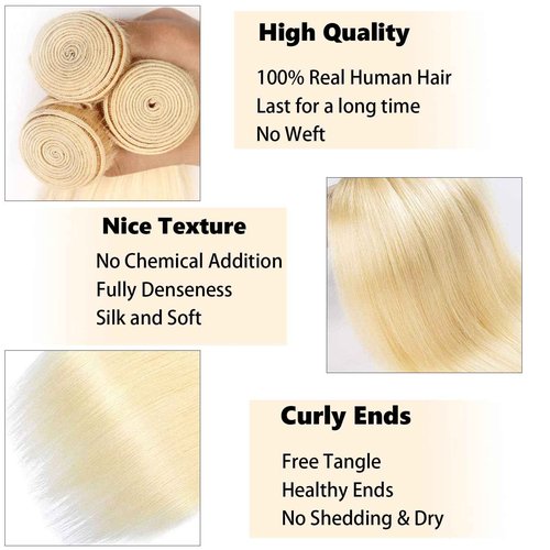 Fabimiya 18 20 22 Inch Bundles Human Hair Blonde 613# Straight Wave Human Hair Bundles Unprocessed Soft Sewn In Hair with Double Weft for Black Women