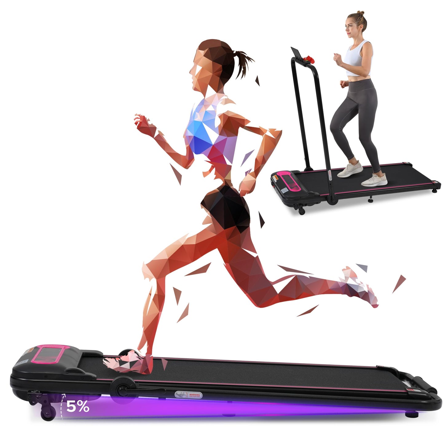 Merax Walking Pad with Handle Bar, Foldable Treadmills for Home Small Space, 7.5 Mph Incline Walking Pad with Safety Handle, Walking Running Exercise Equipment, Remote Control &Armrest Button Control