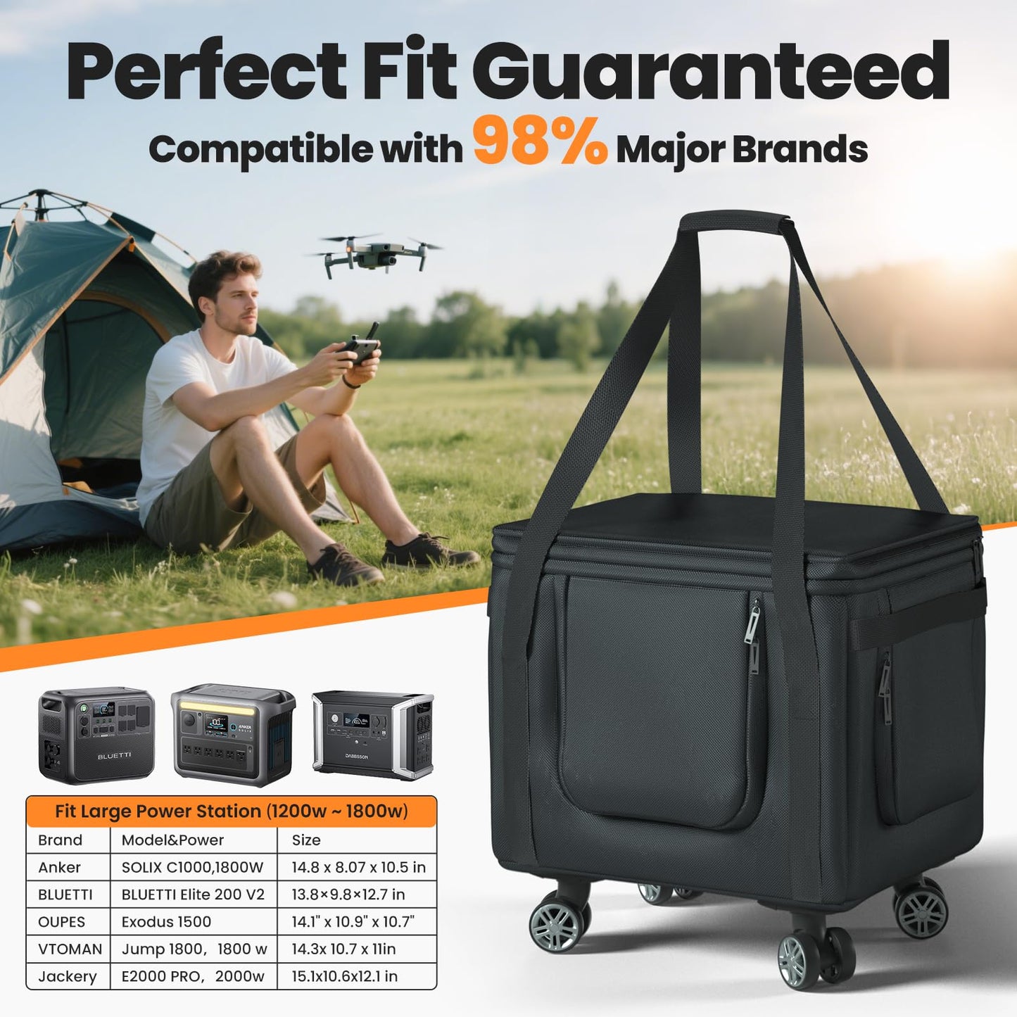 Santiano Power Station Bag,Easy to Carry,360° Removeable Wheels,Sailing Class -900D Waterproof Oxford Cloth,15*12*13in,Protect to 1200w-1800w Power Station,Outdoor Work, Travel, Fishing, RV, Camping