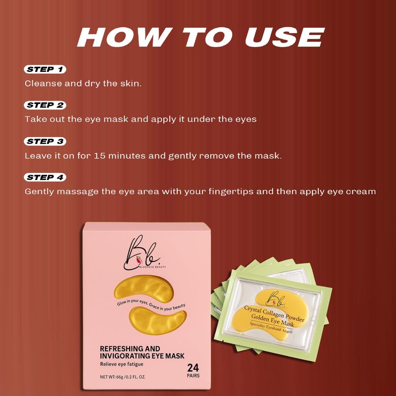 Blusheva Beauty Gold Under Eye Masks 24 Pairs Collagen & Hydrating Gel Eye Patches for Dark Circles, Puffy Eyes, Fine Lines & Anti-Aging Skincare Vegan, Cruelty-Free Self Care Essentials
