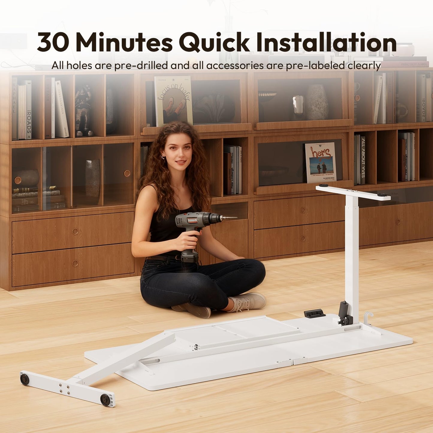 Gamork Electric Standing Desk with Drawers,48x24 inches Height Adjustable Sit-Stand Desk with Storage Shelf,3 Preset Heights,Equipped with Hooks,Ergonomic Gaming Table for Home and Study，White