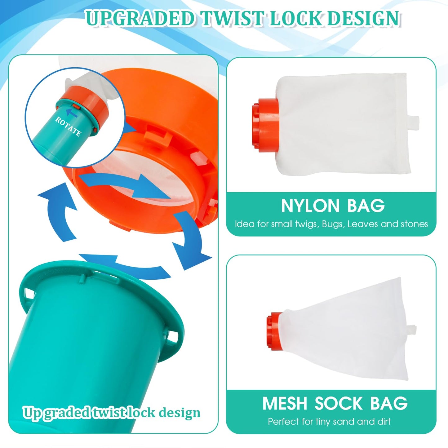 Premium Pool Vacuum Jet Underwater Cleaner, 3 Scrub Brushes, 2 Fine Mesh Bags, 6 Section Telescopic Pole of 56.5" and Handle - for Above Ground Pools,Spas & Ponds