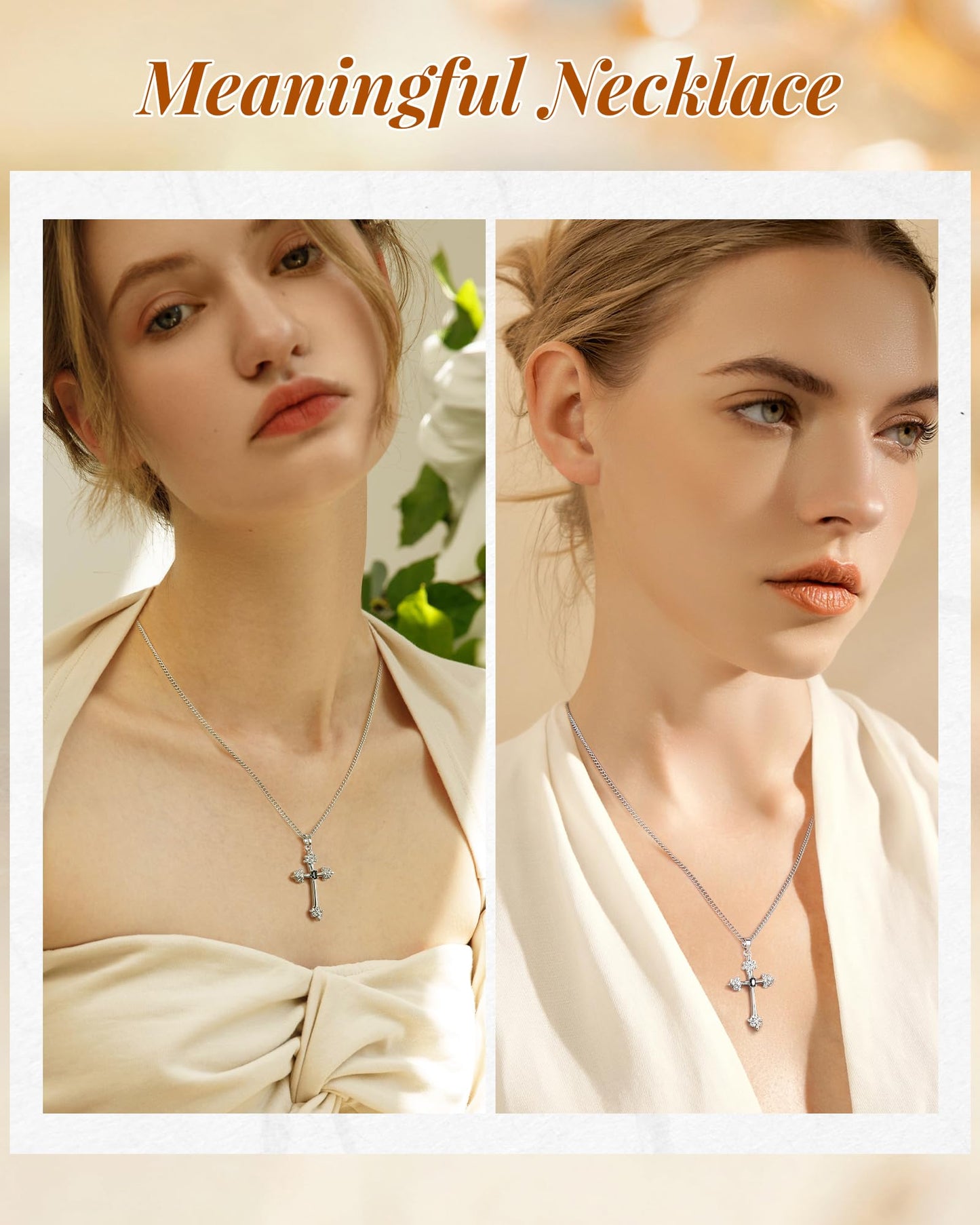 ACECHA Silver Cross Necklace for Women, Dainty Faith Cross Pendant Necklaces with Birthflower Jewelry for Mom Wife Daughter Sister | Gifts for Birthday Anniversary Christmas Easter(Iris)