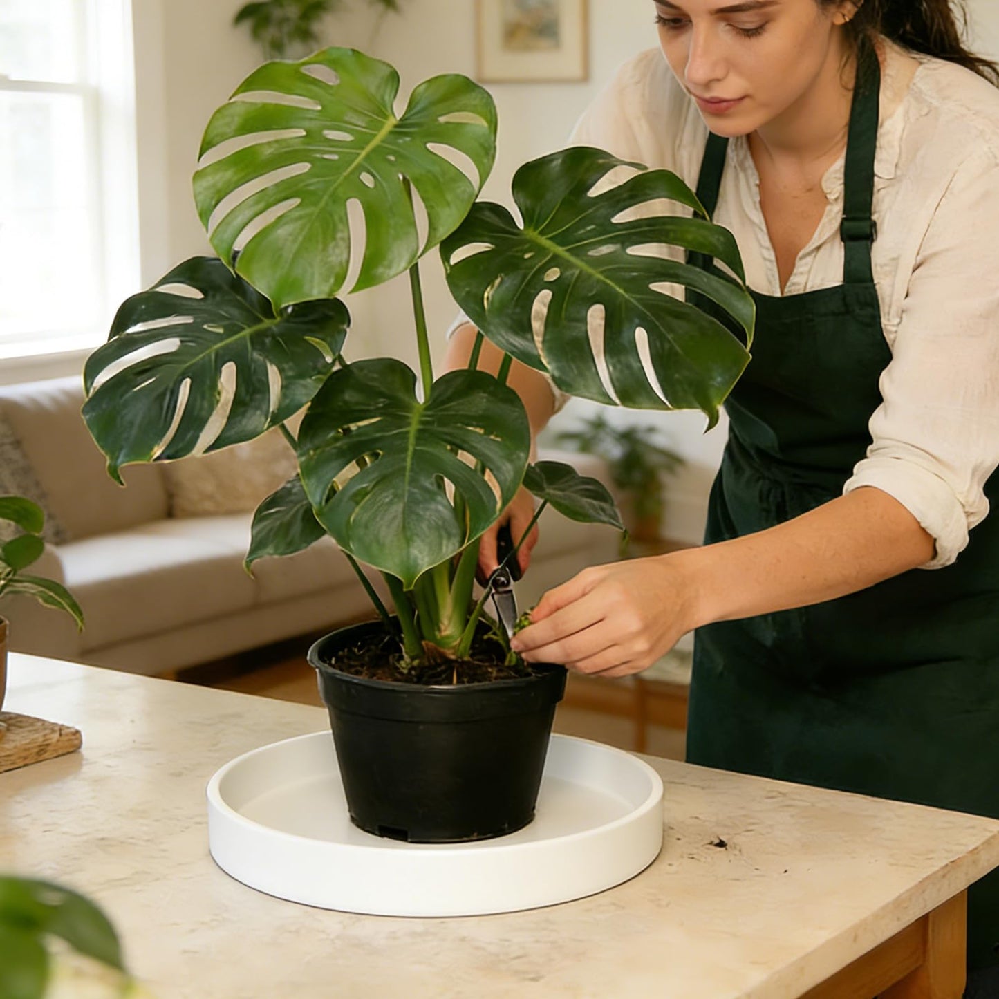 Afrine 1 Pack 12 inch Plant Saucer Drip Tray, Heavy Sturdy Plastic Planter Flower Pot Drainage Tray Plate Saucers for Indoor Outdoor Garden, Plant Water Drip Trays for pots Base (12", Creamy White)
