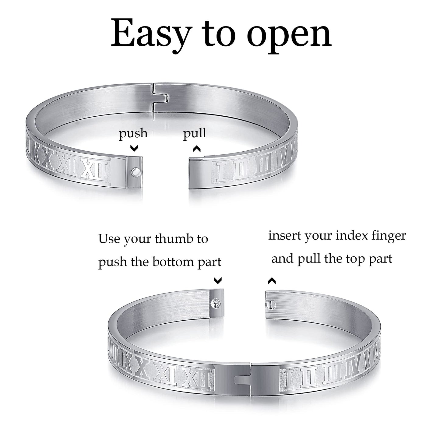 WFYOU 3PCS Stainless Steel Bracelets for Men Gold Roman Numeral Bangle Bracelet Twisted Cable Bracelet Adjustable Cuff Bracelet Mens Luxury Jewelry Bracelets Gifts(H:Silver)