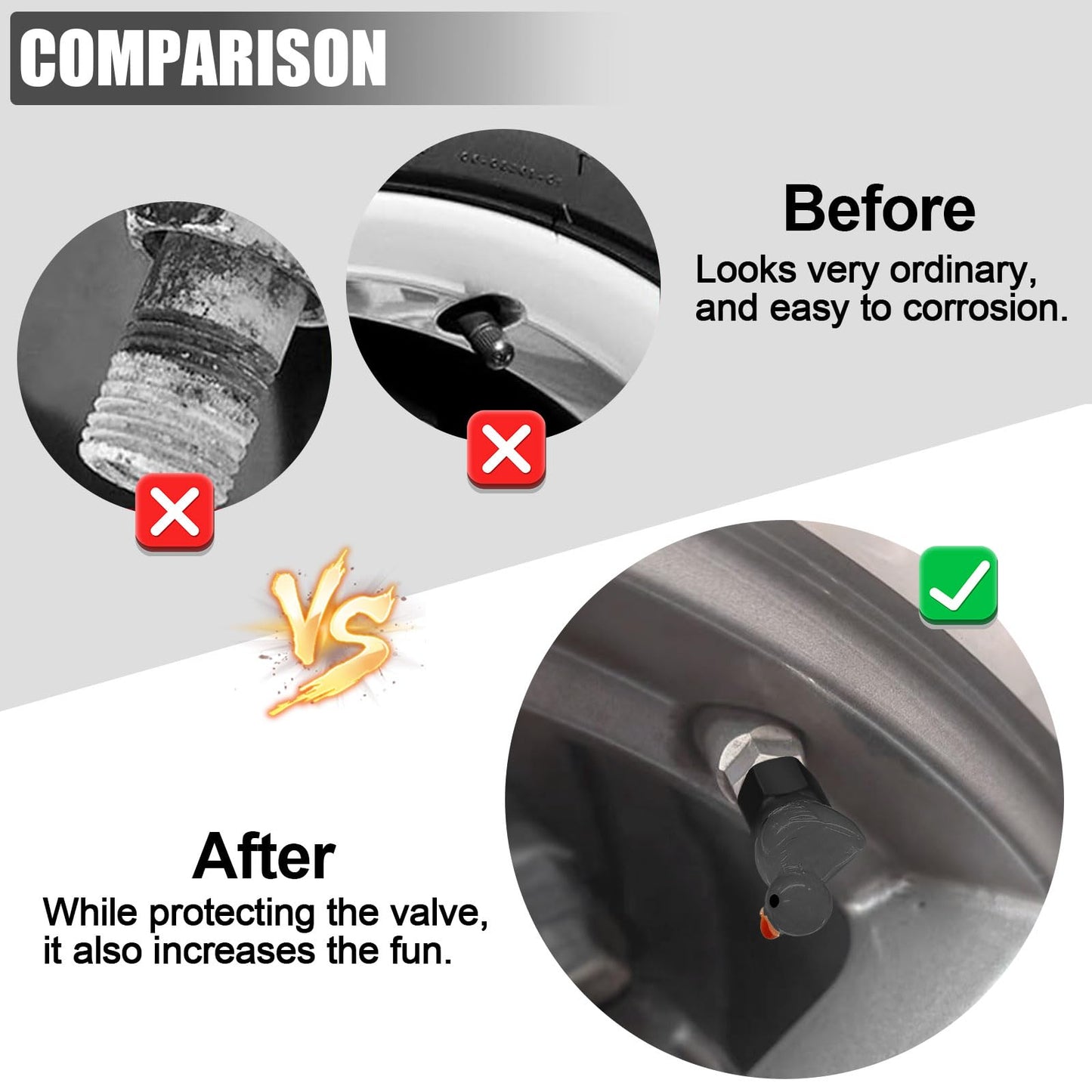 xbrtaia 4 Pack Cute Duck tire Valve caps, Glow in The Dark Tire Valve Caps, Interesting and Practical Tire Decoration, Can be Used for Cars, Motorcycles, Trucks, and Bicycles.(Black)