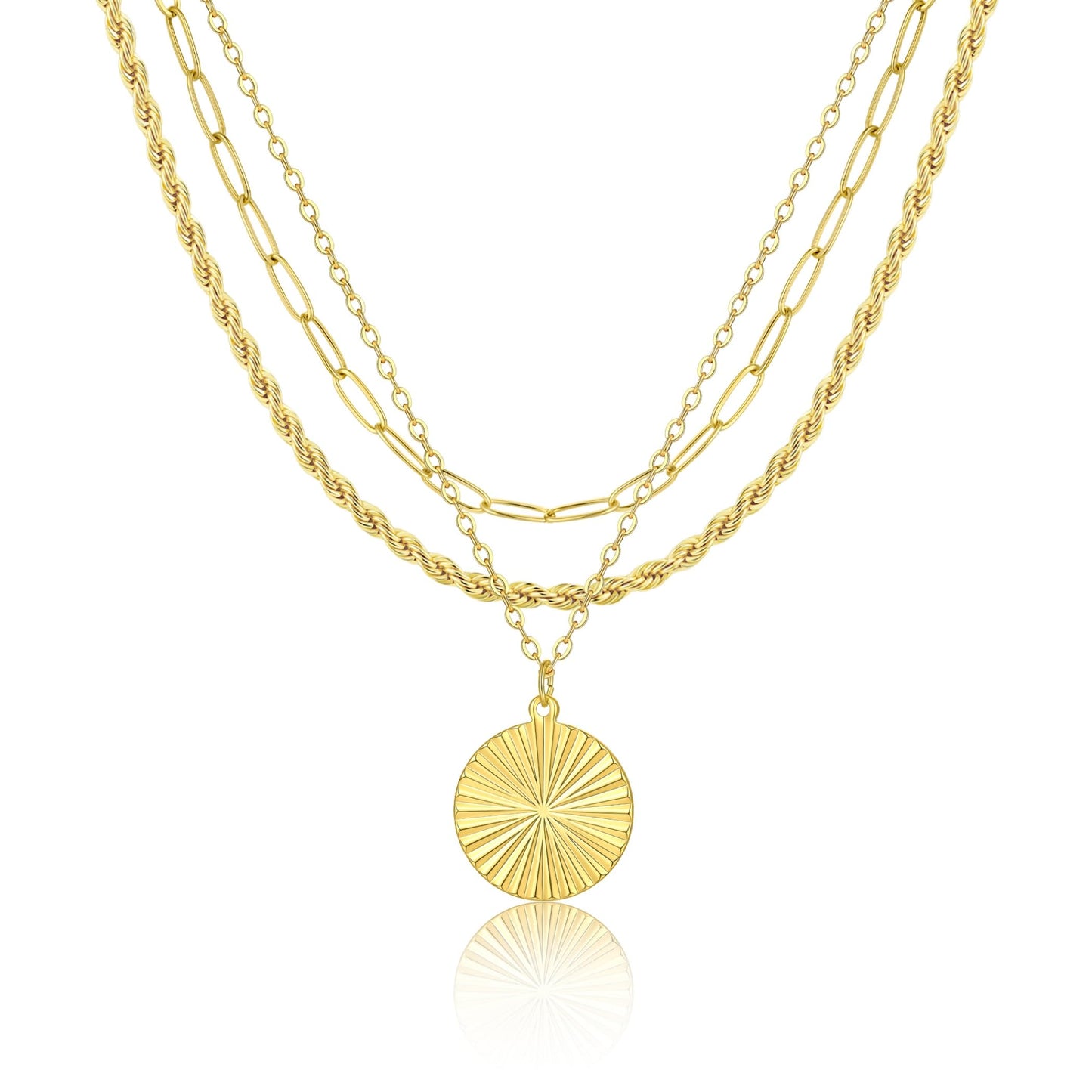 MFRYK Gold Necklaces for Women,14K Gold/Silver Plated Choker Layered Necklace Dainty Pearl Disc Cross Circle Heart Pendant Chain Stackable Necklaces, Multilayer Jewelry Set Gifts for Women
