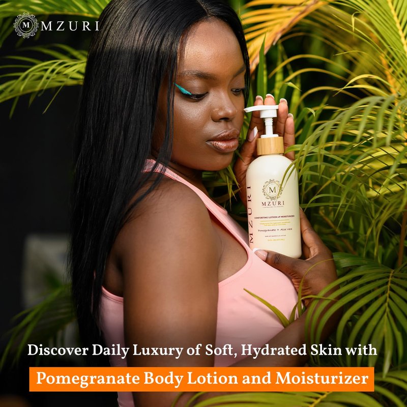 MZURI Body Lotion & Moisturizer – Pomegranate & Aloe Vera | Lightweight, Fast-Absorbing Hydrating Body Lotion for Dry, Sensitive Skin | Paraben-Free Daily Body Care | 16 fl oz