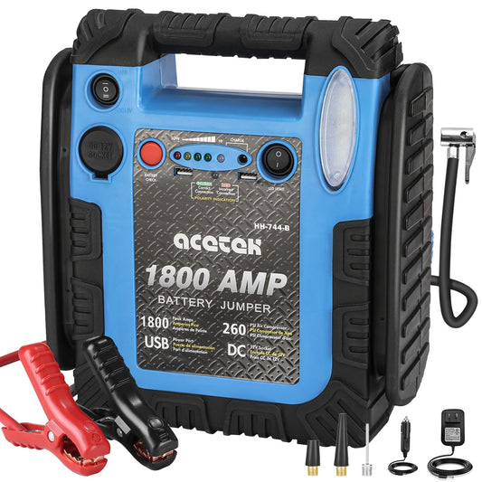 acetek 1800A Jump Starter with Air Compressor, 20000mAh 12V Battery Jumper Pack Booster (6.0L Gas/Diesel), 260 PSI Tire Inflator, Multi-Function Jumper Box with USB Charge & LED Flashlight