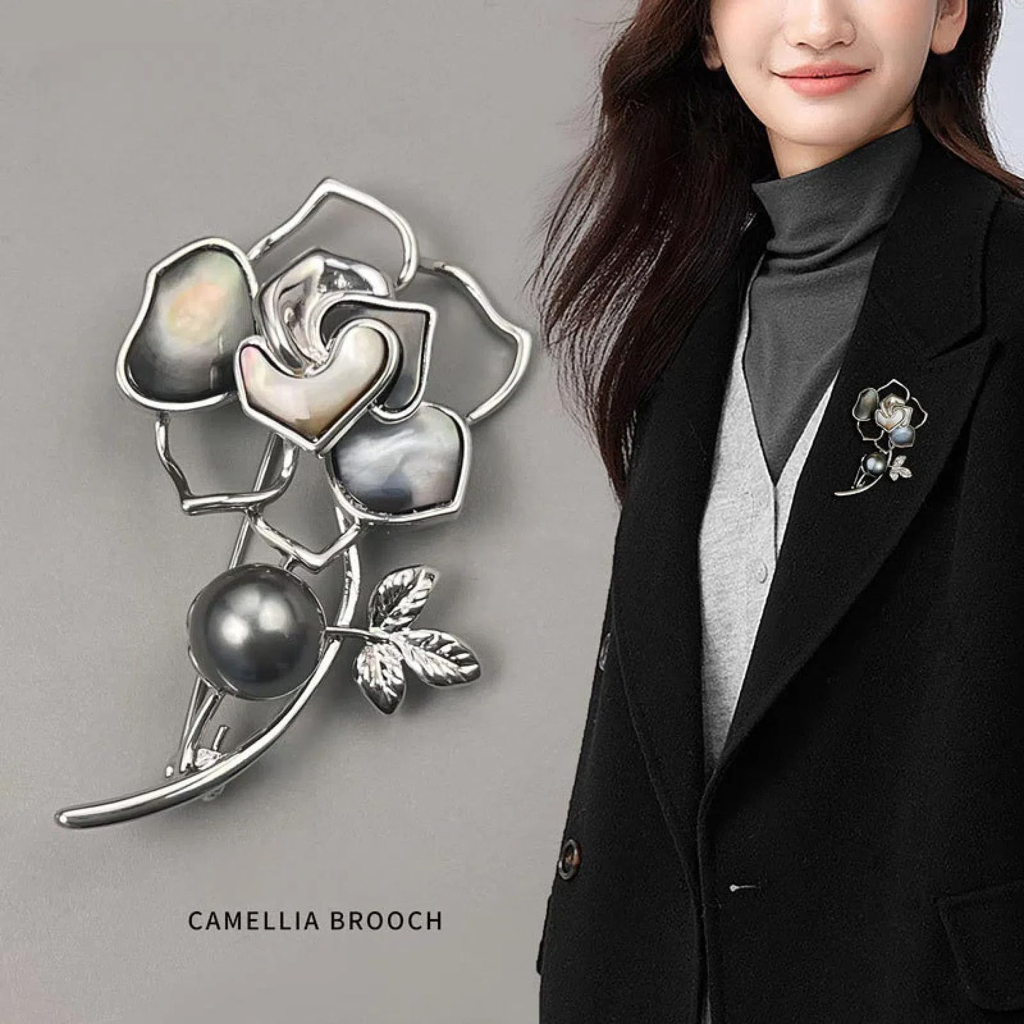 Fashion Brooches For Women, Rose Flower Brooch, Suitable For Party And Daily Wear On Many Occasions，Gold/Grey