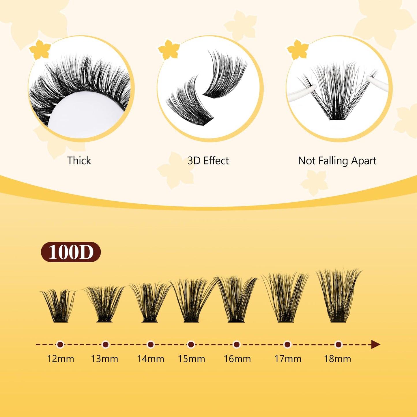 QUEWEL Lash Clusters Kit, 320Pcs 100D Lash Cluster Eyelash Extensions Mix 12-18mm 3D Eyelash Clusters with Lash Bond and Seal and Lashes Tweezers Easily Create 3D Lashes Clusters at Home(100D Kit)