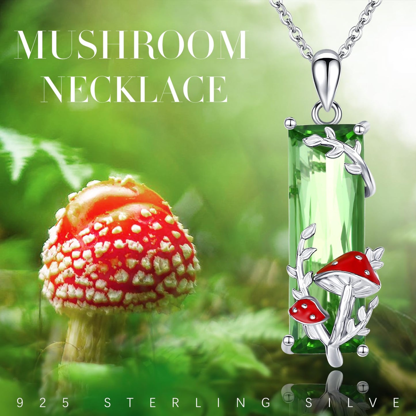 AENEAS Valentines Day Gifts for Women Her Mushroom Necklace for Women 925 Sterling Silver Green Crystal Pendant Cute Whimsical Mushroom Jewelry Gifts for Women Her Wife