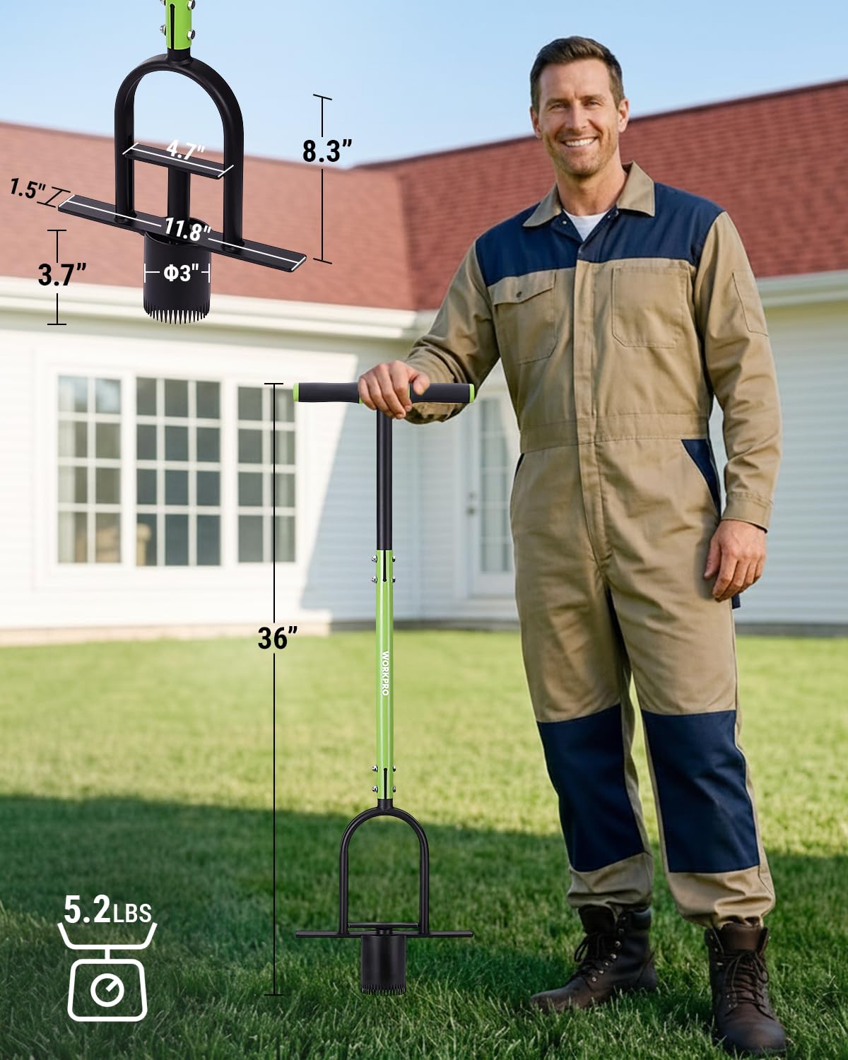 WORKPRO 36" Bulb Planter Tool, Long Handle Sod Plugger, Grass Plugger Tool with Serrated Base, Dual Pedals, Garden Tool for Planting, Transplanting, Weeding, Digging Holes for Tulips, Daffodils