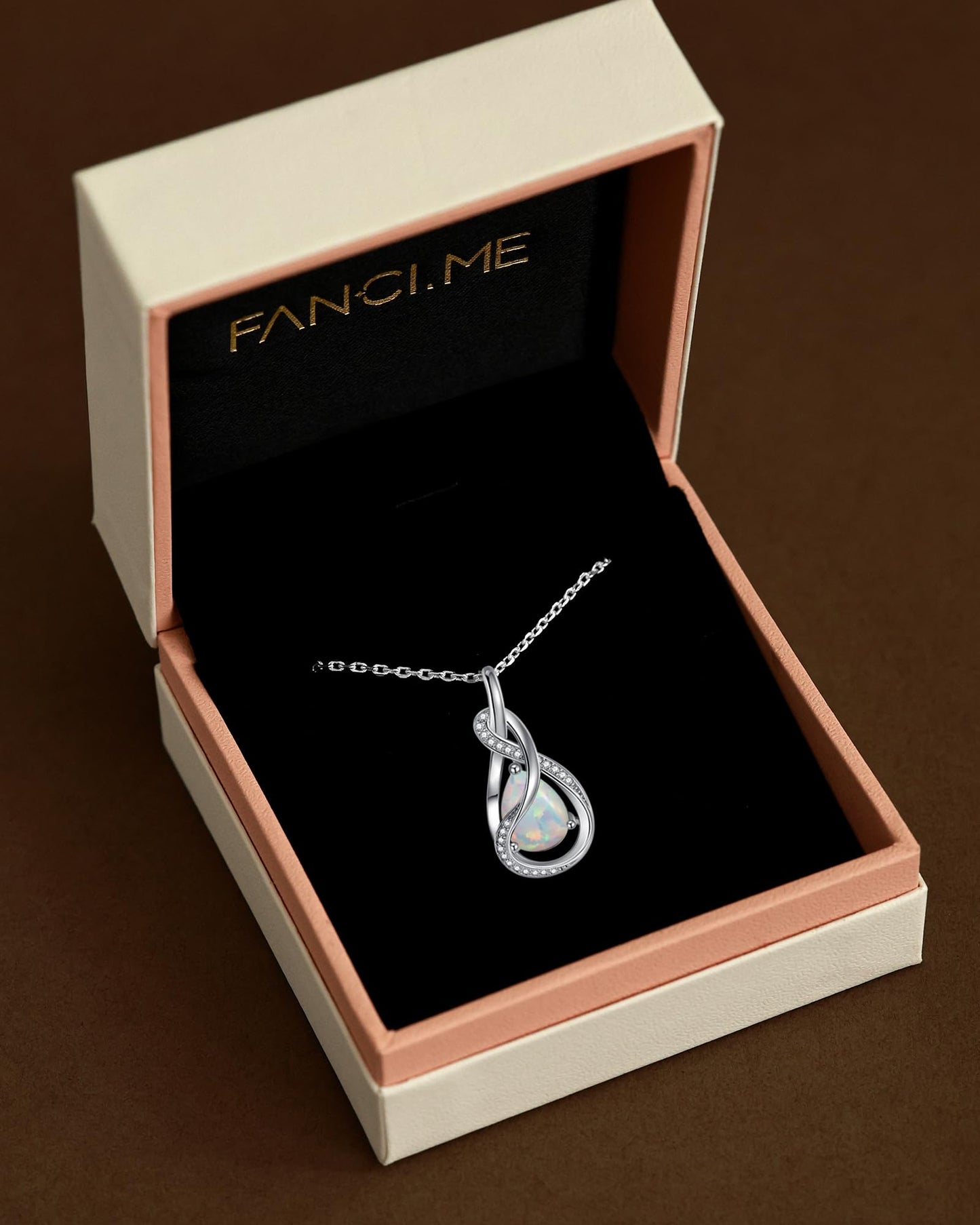 FANCIME White Opal Necklace October Birthstone Sterling Silver Infinity Knot Pendant Necklace Gemstone Fine Jewelry Birthday Mothers Day Gifts for Women Her Mom
