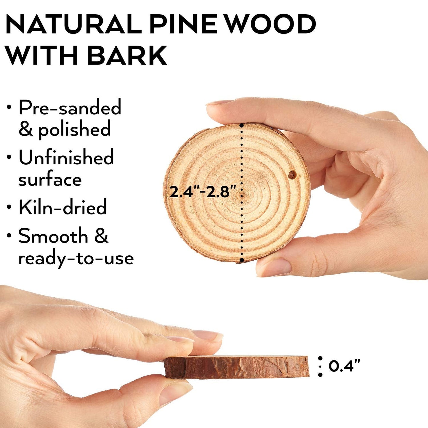 ARTEZA Natural Wood Slices, 2.4-2.8 Inch Diameter, Set of 45, Brown Round Pine Wood Discs with Bark for Crafts, Christmas Ornaments, Centerpieces
