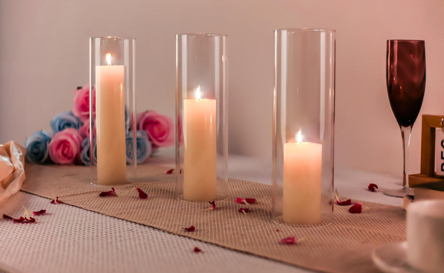 CYS EXCEL 6 PCS (H:10" D:3"") Open Ended Glass Hurricane Candleholder Tube Shade Bottomless Candle Chimney Cover"
