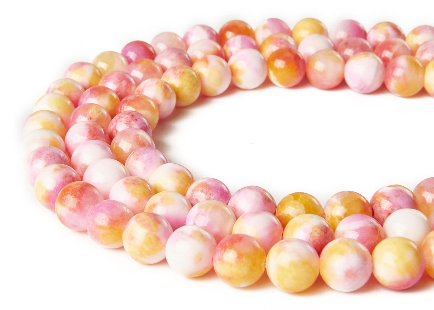60pcs 6mm Pink Yellow Jade Beads Natural Gemstone Beads Round Loose Beads for Jewelry Making
