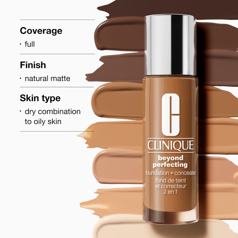 Clinique Beyond Perfecting Lightweight Liquid Foundation + Concealer For Dry Combination to Oily Skin Types | Full Coverage + Natural Matte Finish, Beige, 1 Fl Oz