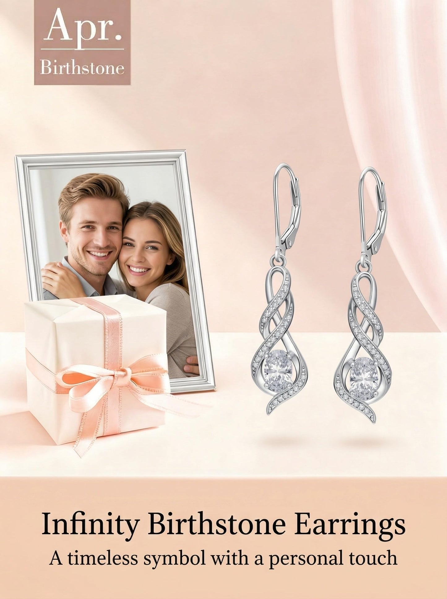 POIUY Diamond April Birthstone Infinity Leverback Dangle Earrings Hypoallergenic Drop Earrings Love Jewelry Anniversary Christmas Wedding Gift for Mom Wife Sister Daughter Girlfriend