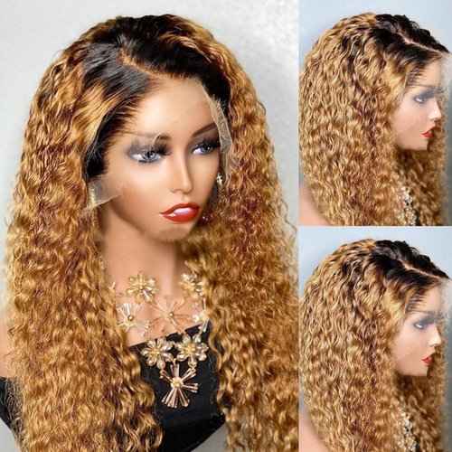Derun Ombre Curly 13×4 Lace Front Wigs Human Hair Lace Frontal Wig 1B/30 Remy Hair for Black Women (22Inch, 1b/30, 13×4 Lace)