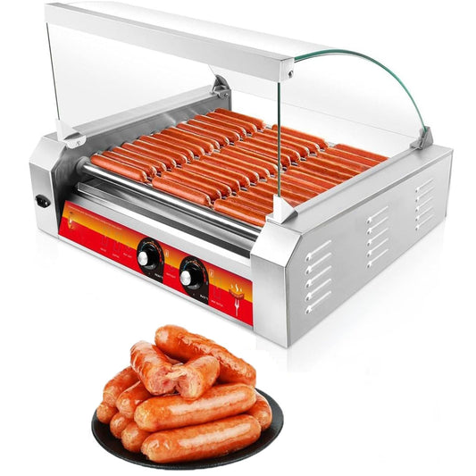 1700W Hot Dog Rollers,30 Hot Dog Capacity 11 Non-stick Stainless Steel Rollers,Hot Dog Machine With Dust Cover,Hot Dog Roller Machine With Dual Temp Control And Led Light/Detachable Drip Tray (sliver)