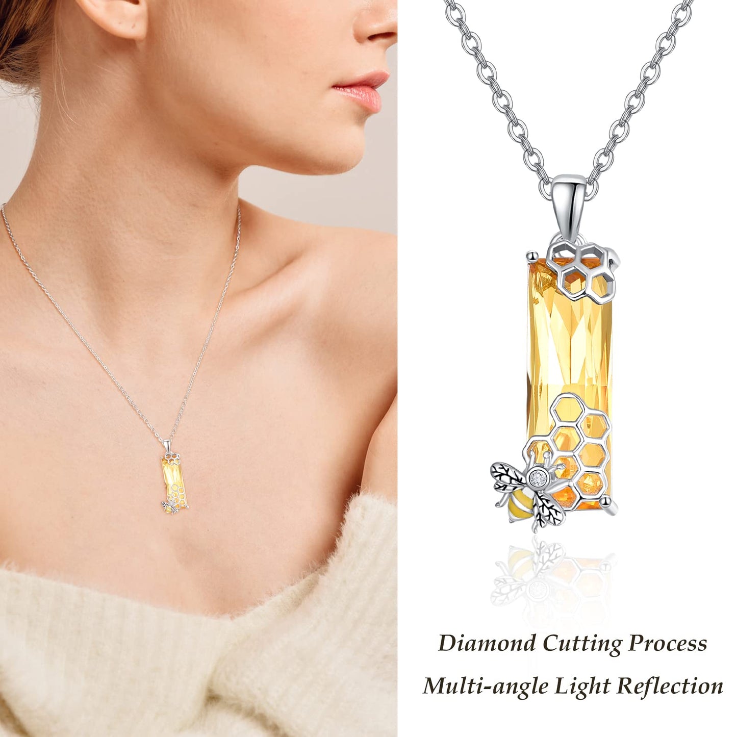 AENEAS Mothers Day Gifts for Women Sterling Silver Bee Necklaces for Women Bees Honeycomb Pendant Crystal Bumblebee Jewelry Cute Animal Beekeeper for Mom Wife