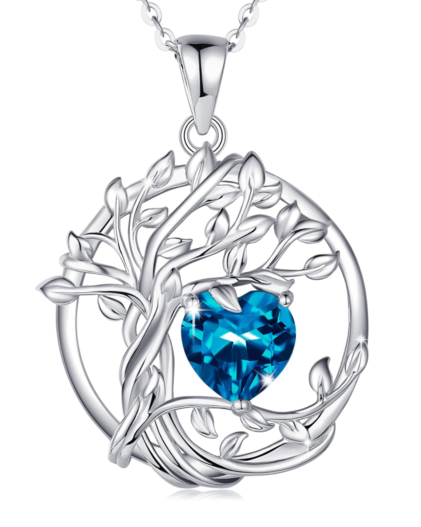 FANCIME Tree of life December Birthstone Necklace for Women Sterling Silver Tree Jewelry London Blue Topaz Pendant November Gemstone Anniversary Birthday Christmas Gifts for Wife Mom Her