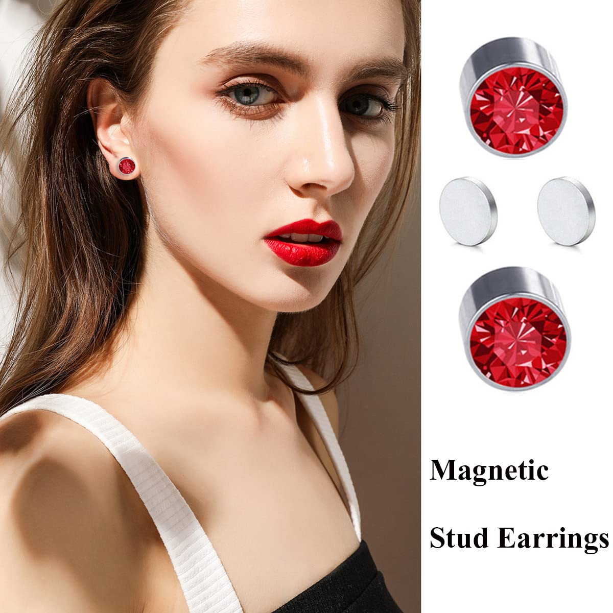Spiritlele 12 Pairs AB Rhinestone Magnetic Earrings Clip on Non Piercing Earrings Set for Women 6MM
