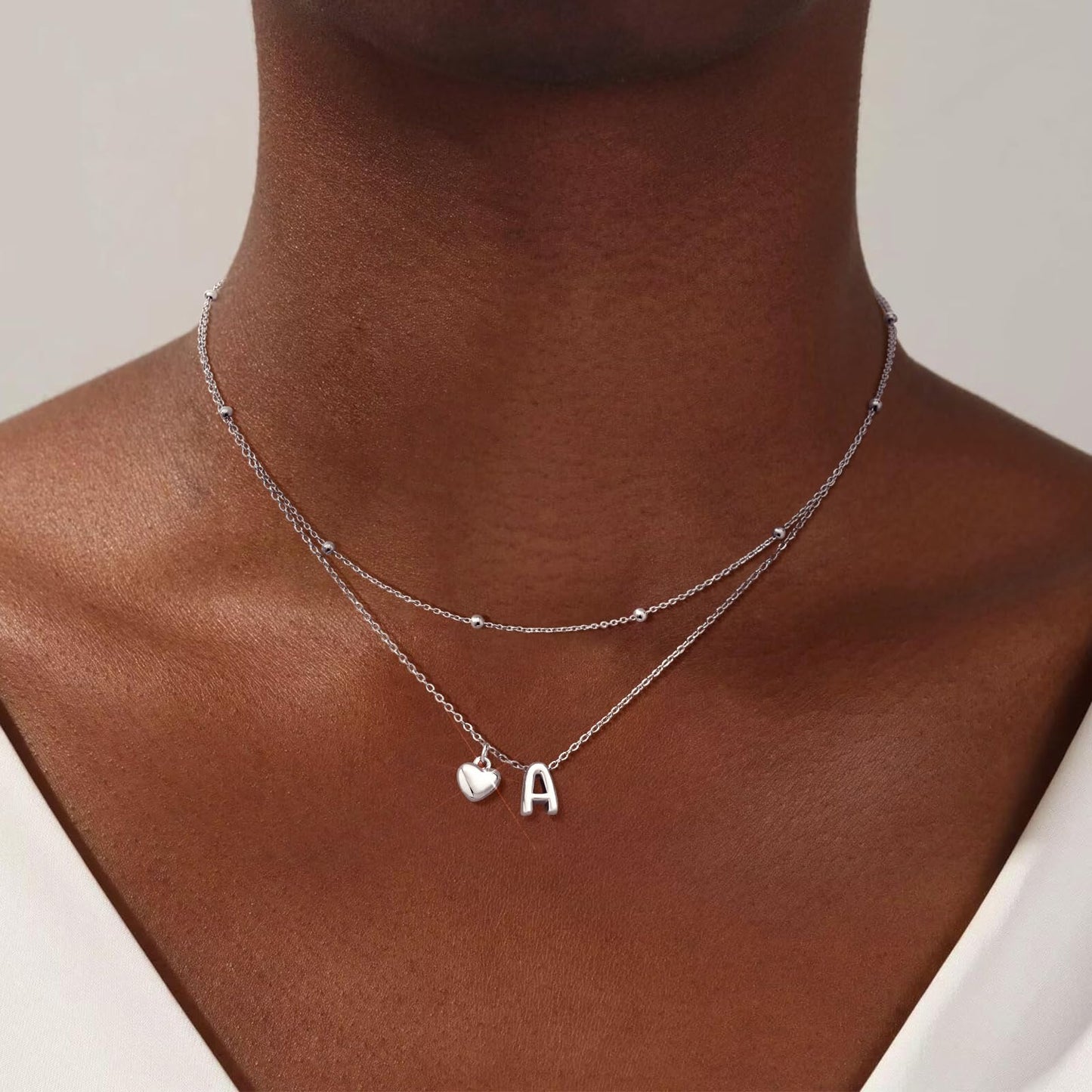 adoyi Silver Heart Initial Necklaces for Women 14k Gold Plated Layered bubble Letter Necklace Dainty Heart Z Pendant Necklace Stack Birthday Valentines Gifts for Women Jewelry