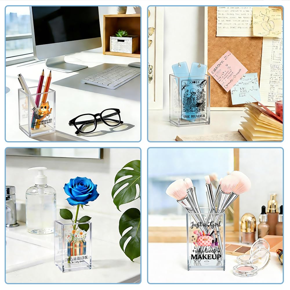 WHTYEFZ Dead Inside But Caffeinated Acrylic Organizer Pencil Pen Holder, Skeleton Coffee Acrylic Desk Organizer, Funny Office Gifts for Coffee-Addicted Coworker Boss, Dark Humor Gifts for Student