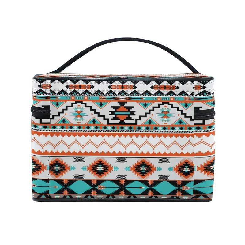 AUUXVA Travel Cosmetic Bag Ethnic Geometric Chevron Aztec Makeup Bag Large Organizer Portable Toiletry Bag Storage Train Case Zipper Brush Bag for Women and Girls