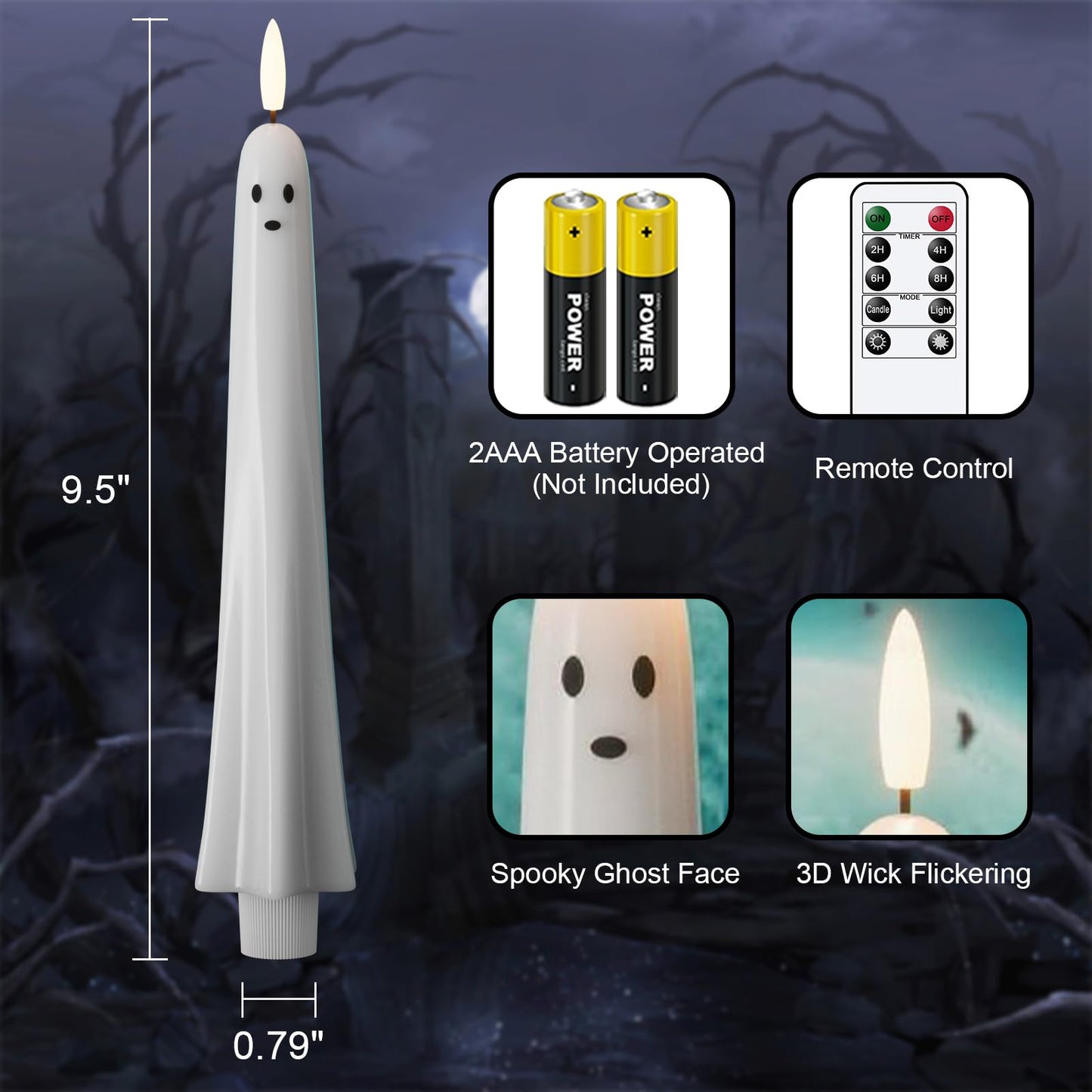 DRomance Flickering Flameless Taper Candles with Remote and Timer, 2 Pack Battery Operated LED Taper Candles 3D Wick Plastic Dripping Effect Dinner Halloween Indoor Decor(Orange, 0.78" D x 9.65"" H)"