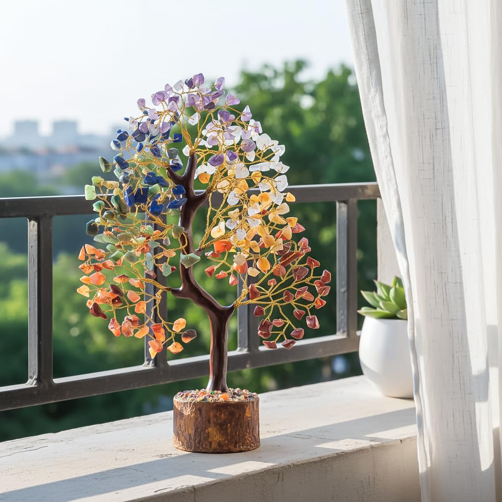 BEZAVO 7 Chakra Crystal Tree of Life Money Tree, Healing Crystals Home Decor, Birthday Gifts for Women Mom Wife, Gift for Her, Living Room Bedroom Shelf Decor, House Warming Wedding Gift Gem Tree