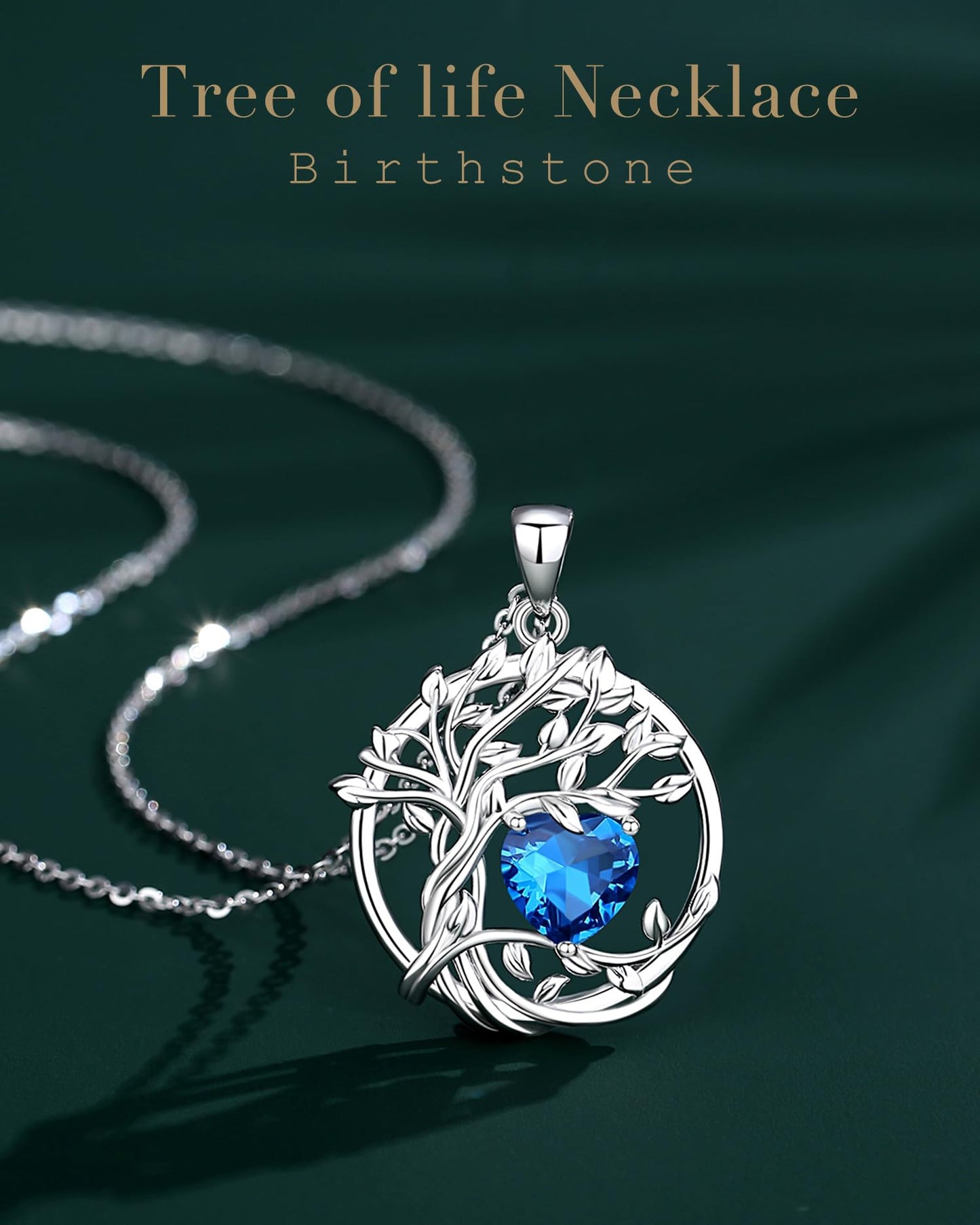 FANCIME Tree of life December Birthstone Necklace for Women Sterling Silver Tree Jewelry London Blue Topaz Pendant November Gemstone Anniversary Birthday Christmas Gifts for Wife Mom Her