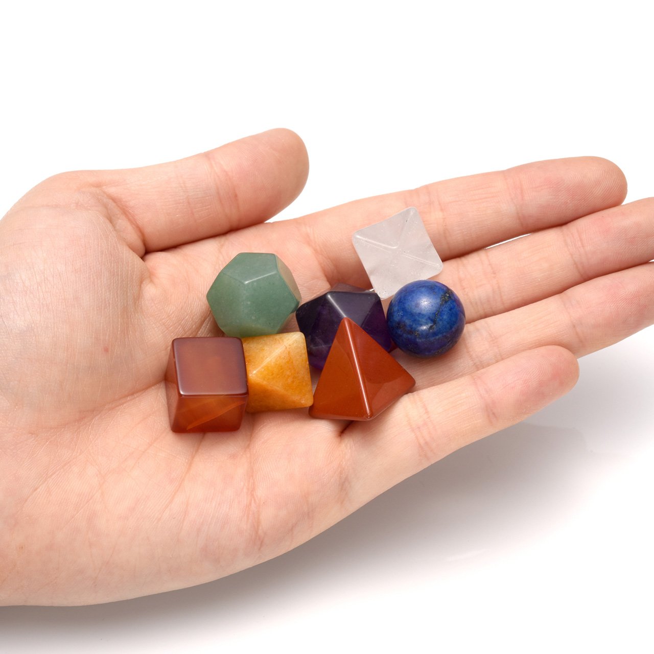 Top Plaza 7 Chakra Healing Crystals Kit Sacred Geometry Platonic Solids Crystals Reiki Tumbled Stones Set Lucky Decoration W/Black Obsidian Stand