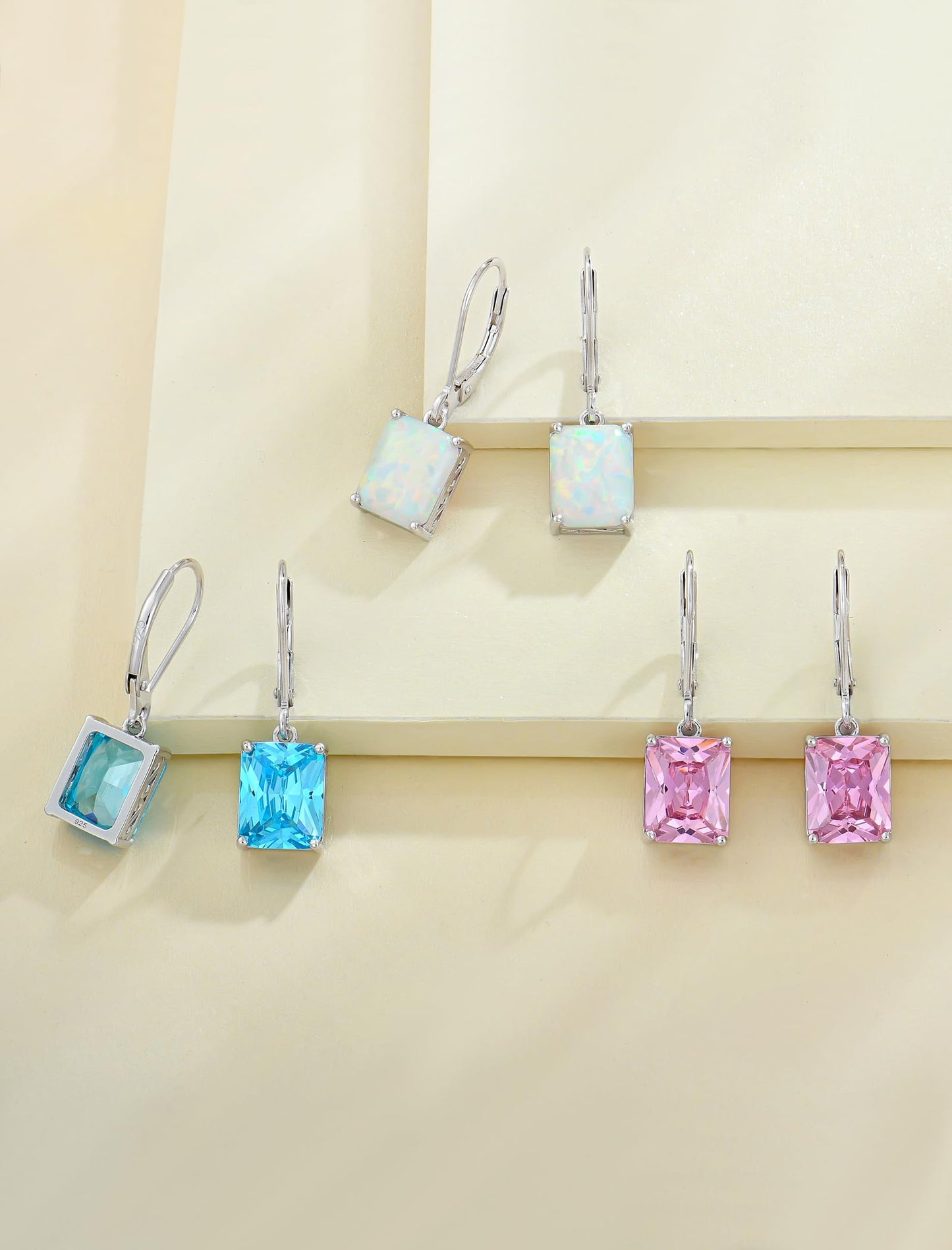 YL Solitaire Dangle Drop Earrings 925 Sterling Silver Leverback Earrings 8X10MM Square Created Aquamarine Jewelry