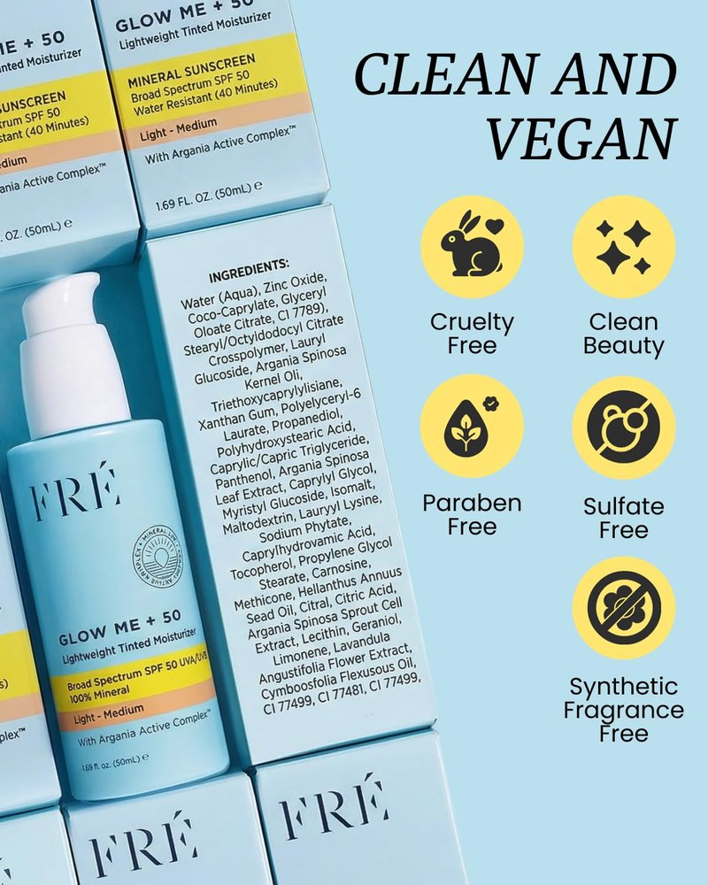 FRÉ Lightweight Tinted Moisturizer | Mineral Face Sunscreen, Sunscreen Makeup & BB Cream SPF | Light-Medium, 1.69 oz