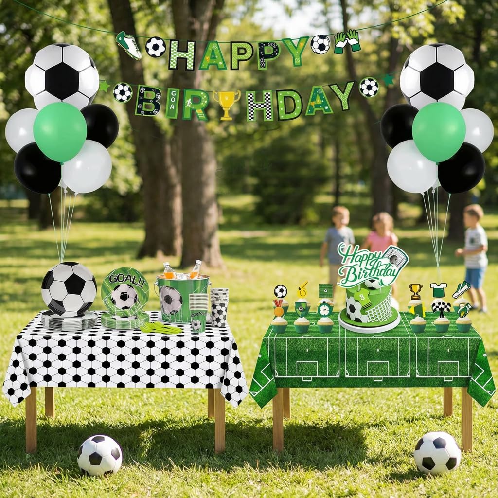 167 Pcs Soccer Party Decorations Birthday Kit Soccer Theme Party Supplies Set Serves 24 Guests Banners Balloons & Cake Toppers Indoor Outdoor Decor