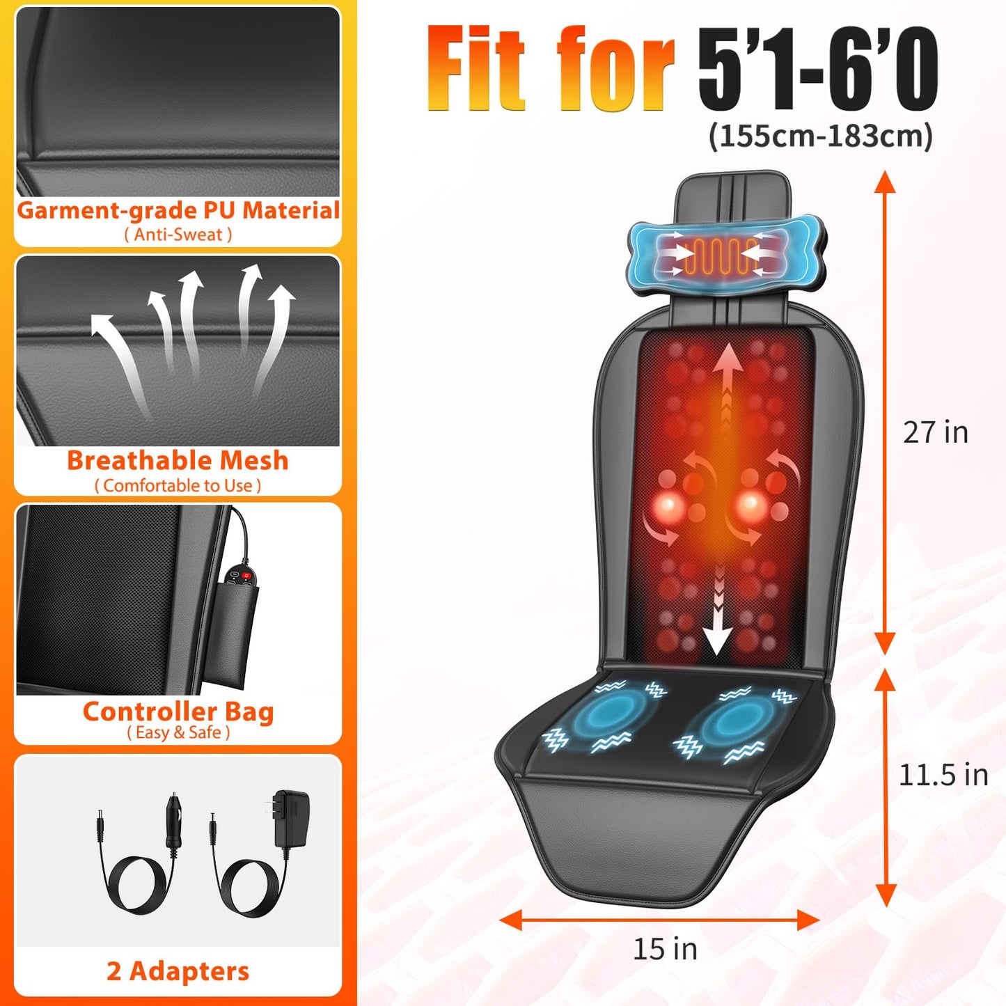 comrelax Shiatsu Back Massager with Heat, Massage Chair Pad for Full Back, Chair Massager with Neck Support Suitable for Office/Home/Father/Mother