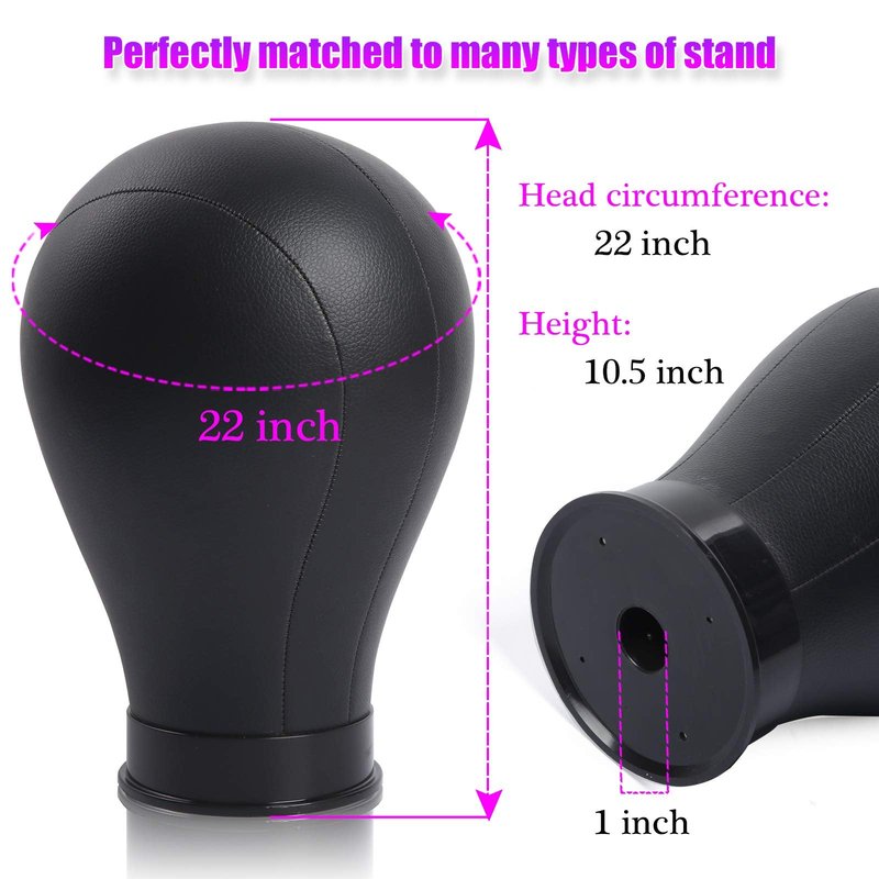 Bileaf 22 Inch Leather Wig Canvas Block Mannequin Head with Stand for Wigs Making Display Styling Canvas Head with Table C Stand Clamp Holder(Black Leather)
