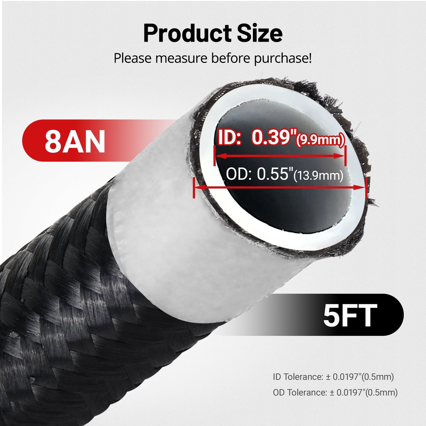EVIL ENERGY 8AN PTFE Fuel Hose Line, AN8 Fuel Line E85 Nylon Braided 5FT Black
