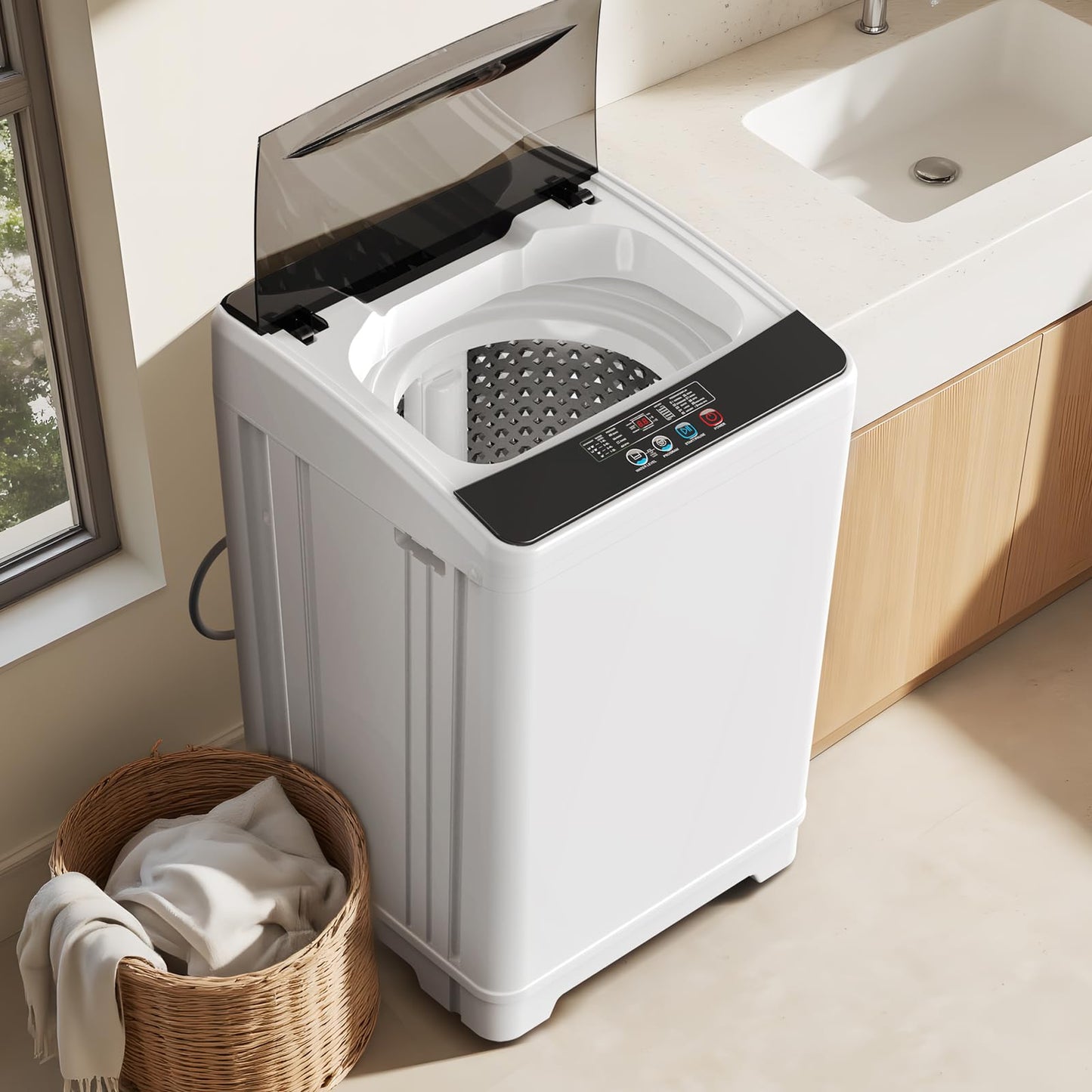 TABU 18lbs Portable Washing Machine, 2.4 Cu Ft Full Automatic Washing Machine with Drain Pump, Automatic Washer and Dryer with 10 Wash Programs & 8 Water Levels for Home, Apartment, RV, White