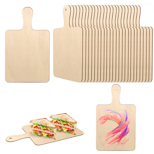 24 Pack Unfinished Wood Cutting Boards with Handles & Natural Rope – DIY Craft Blanks, Mini Charcuterie & Serving Boards for Kitchen, Home Decor