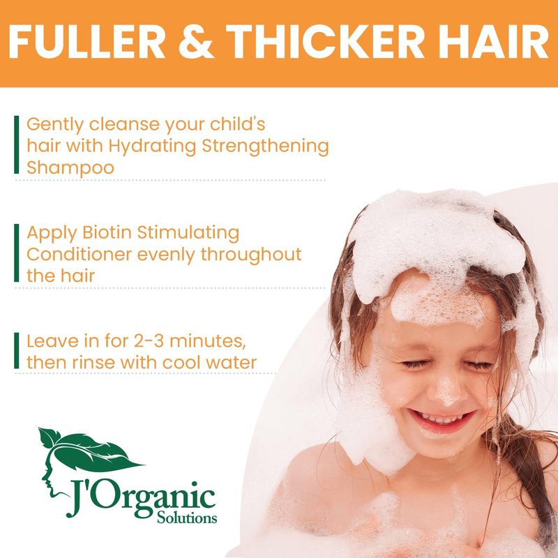 J' Organic Solutions Biotin Hydrating, Strengthening shampoo & Conditioner Set Phthalates-Free, No Sulfate, Paraben-free Baby And Toddler Shampoo and Conditioner (2x 8oz)