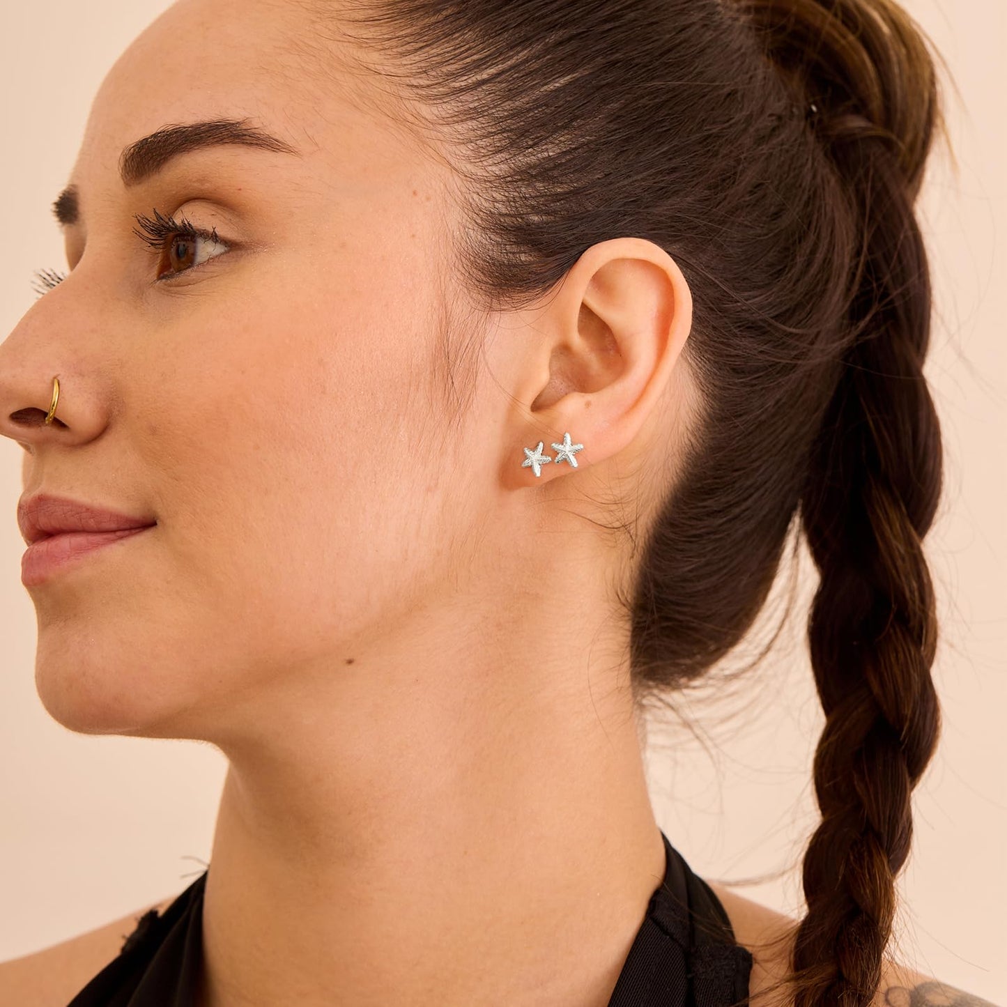 Plenky Gold Earrings for Women - 2 Pairs 14K Silver Plated Small Starfish Stud Earrings Set Beachy Jewelry for Women Gifts