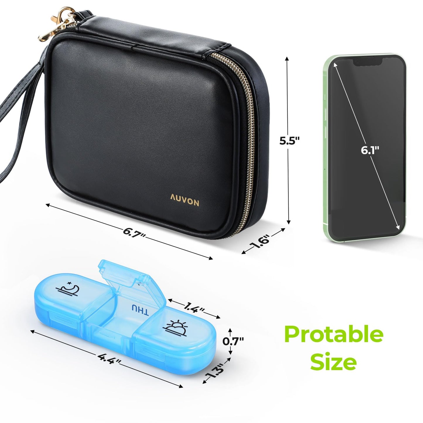 AUVON Weekly Pill Organizer 3 Times a Day, Large Pill Box 7 Day with A PU Leather Bag, Protabel Travel Pill Case Medication Reminder, Daily Pill Box 3 Times a Day for Vitamins, Fish Oils, Supplements