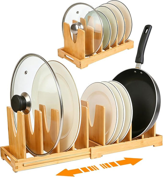 Pot and Pan Organizer for Under Cabinet, Expandable Pot Lid Organizer with 10 Adjustable Dividers, For Kitchen Cabinet Organizers and Storage
