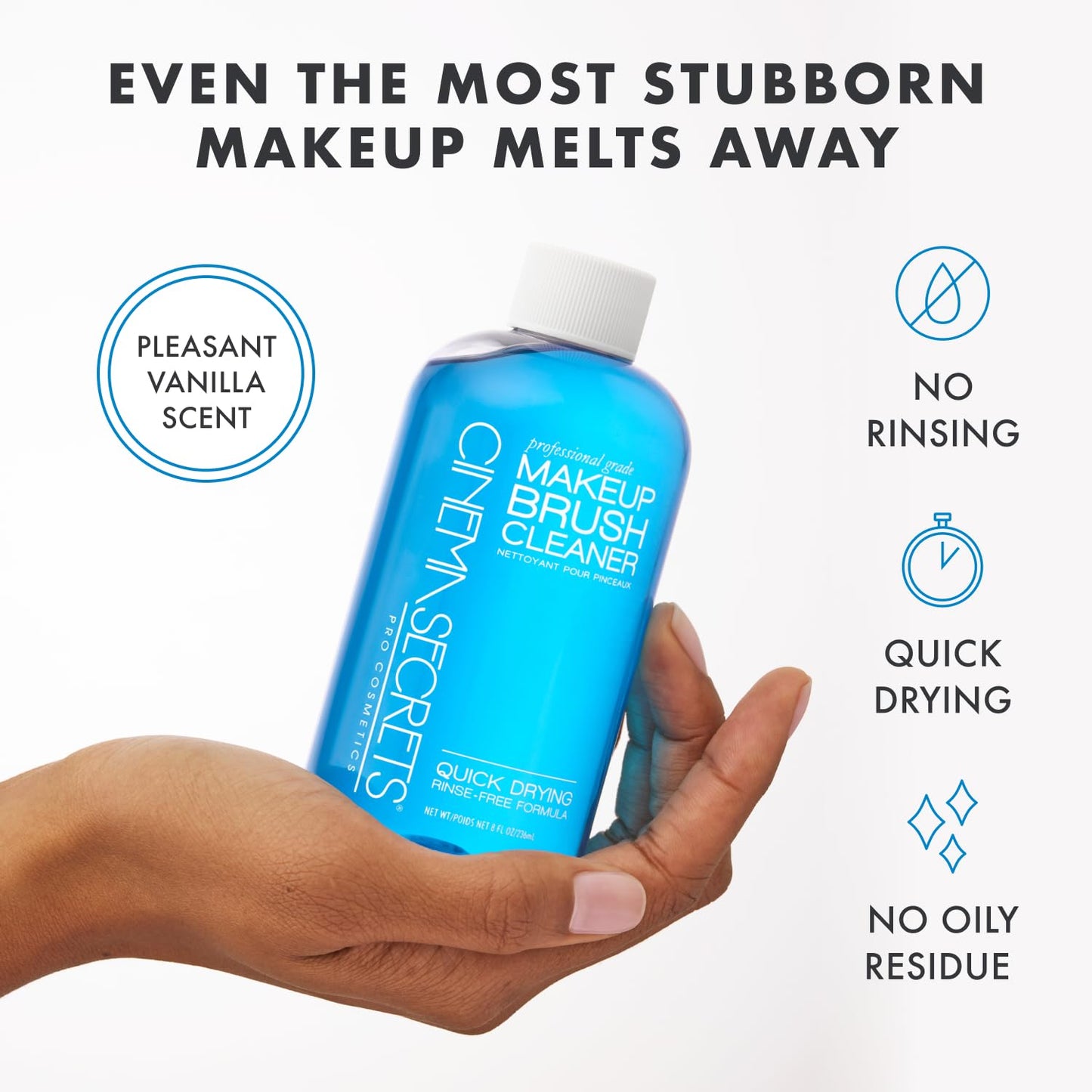 Cinema Secrets Original Blue Vanilla Makeup Brush Cleaner Kit - Professional Cleanser + Cleansing Tin for Makeup Brushes - Quick-Dry, Rinse-Free Formula - Removes Stubborn Waterproof Make Up (8 fl oz)